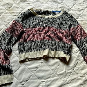 Rewind burgundy, black and cream knit cropped sweater.